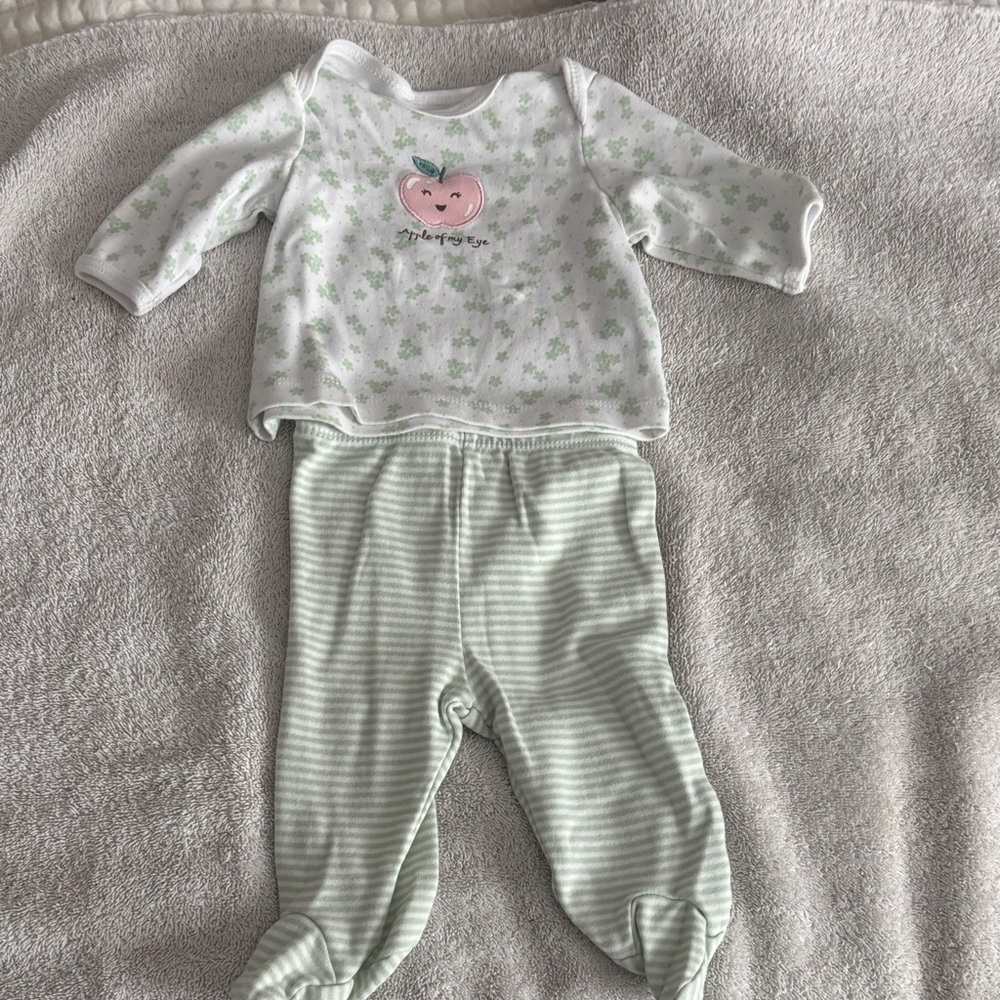 Adorable Green and White newborn two Piece set